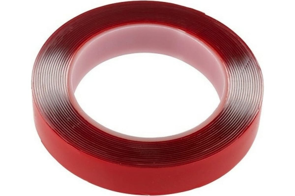 Двухсторонний скотч REXANT прозрачный 100% акрил, защитная пленка красного цвета 20мм 5м