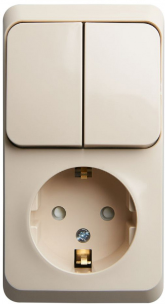 Блок Бежевый Розетка 1П c/з со шторками 16А + Выключатель 2кл ОУ Этюд SE