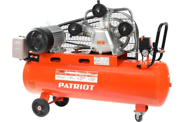 Компрессор Patriot поршневой ременной PTR 100-670, 670 л/мин, 10 бар, 3000 Вт, 100 л, быстросъемный