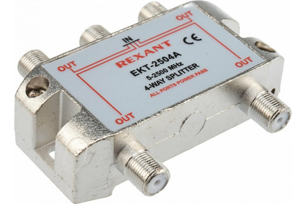 Делитель REXANT ТВ х 4 под F разъём, 5-2500 МГц, СПУТНИК