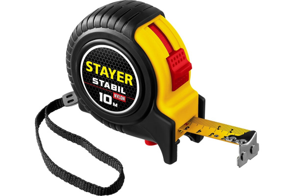 Рулетка 10м х 25мм профессиональная, два фиксатора STAYER Stabil (34131-10)