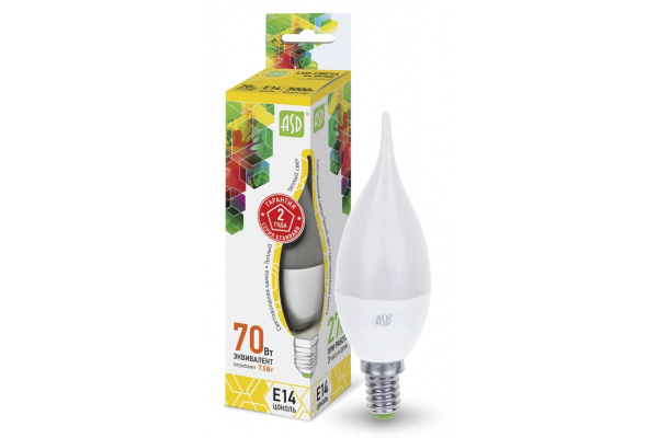 Лампа светодиодная ASD LED-СВЕЧА НА ВЕТРУ-std 7.5Вт 230В Е14/Е27 3000К/4000К 675Лм