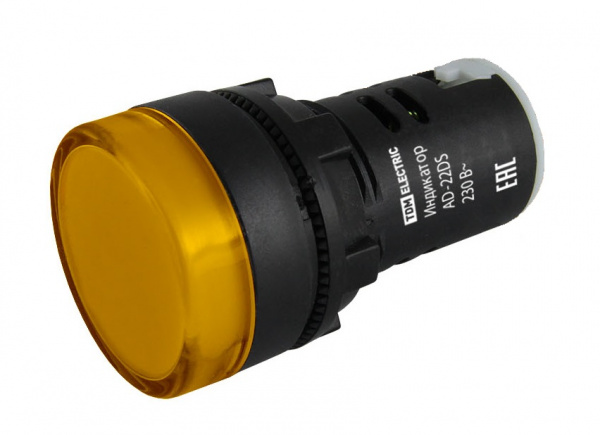 Лампа желтая сигнальная 230В AD22DS(LED) d22мм TDM