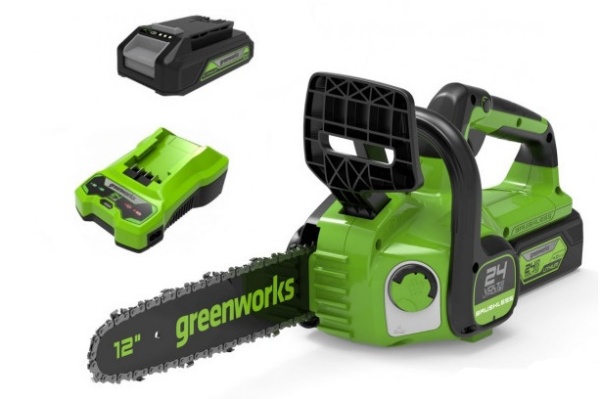 Пила цепная аккумуляторная Greenworks G24CS25K2, 24V, 25см, c АКБ 2Ач и ЗУ