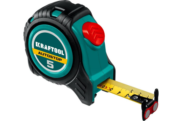Рулетка KRAFTOOL AutoStop 5м х 19мм, профессиональная с автостопом (3412-5-19)