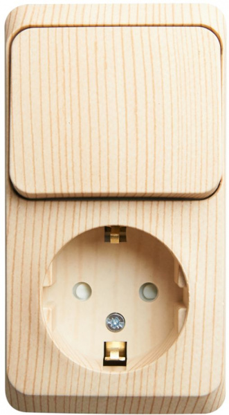 Блок Сосна Розетка 1П c/з со шторками 16А + Выключатель 1кл ОУ Этюд SE