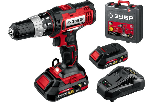 Ударная дрель-шуруповер. ДШУ-185-22 18В, 2 АКБ (2Ач), в кейсе, ЗУБР