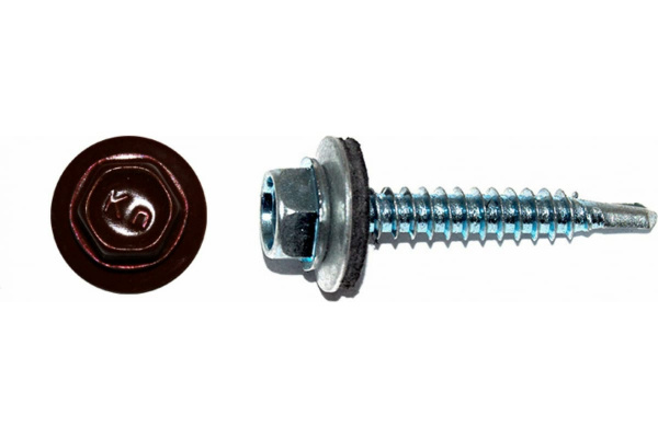 Саморез кровельный 5,5х19 RAL3005 красное вино КИТ