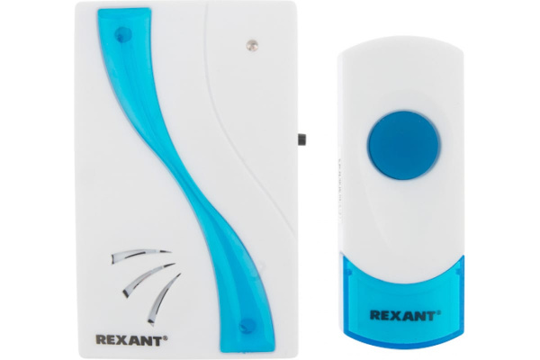 Беспроводной дверной звонок 32 мелодии 100м кнопка IP 44 (белый/синий) REXANT RX-2