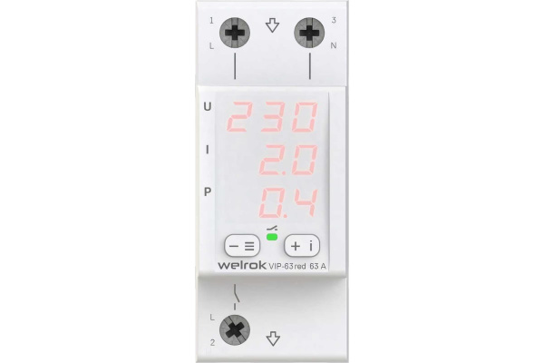 Реле напряжения с контролем тока Welrok VIP-63 Red