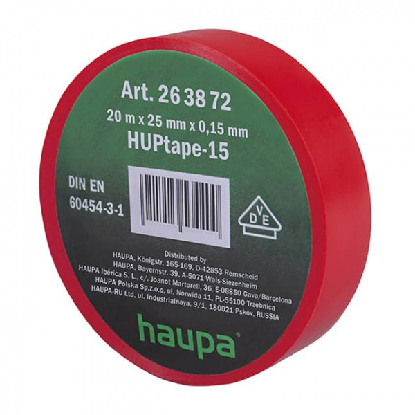 Изолента красная 0,15х25мм 20м d 74мм Haupa