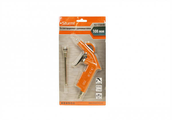 Пистолет продувочный удлин сопло 2-6 бар, d=3.8мм, сопло l=108мм, Sturm! AU-1720-05