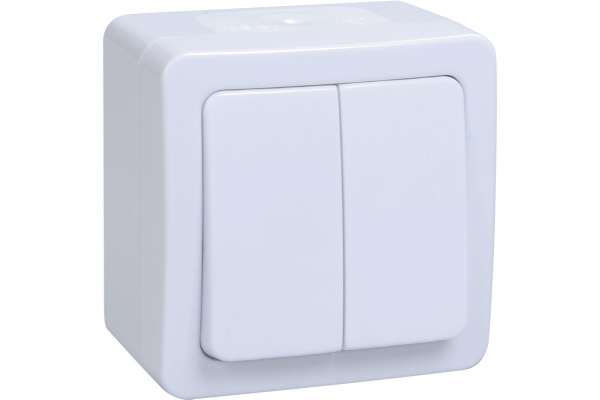 Выключатель 2-клавишный для открытой установки ВС20-2-0-ГПБ IP54 ГЕРМЕС PLUS (цвет клавиши: белый) IEK