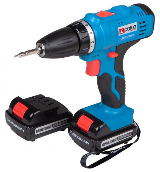 Дрель-шуруповерт аккумуляторная 12.0В/2.0Ач/22Нм. СОЮЗ ДШС-3312Л