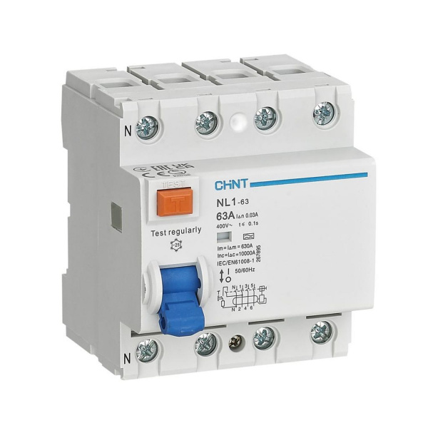 Устройство защитного отключения NL1-63 4P 63A 300mA 6kA тип AC (DB) (R) 200231 Chint