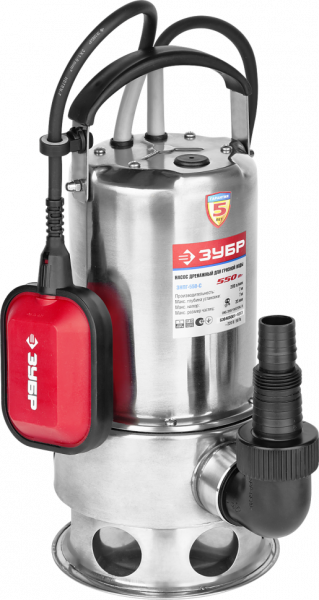 Насос погружной для грязной воды корпус из нержавеющей стали пропуск ЗНПГ-550-С Зубр
