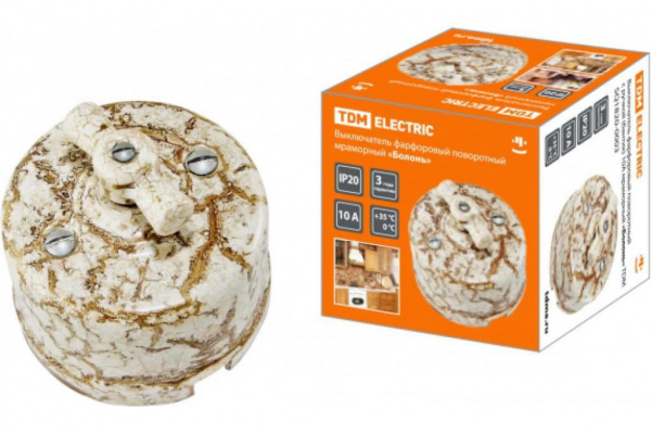 Выключатель Мраморный фарфор поворотный с ручкой ОУ TDM