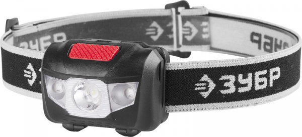 Фонарь ЗУБР "Мастер" налобный светодиодный, 1Вт(80Лм)+2LED, 4 режима, 3ААА