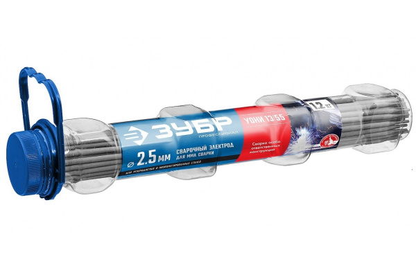 Электроды ЗУБР Профессионал УОНИ 13/55 с основным покрытием 2,5х350мм, 1,2кг, в ПВХ тубе