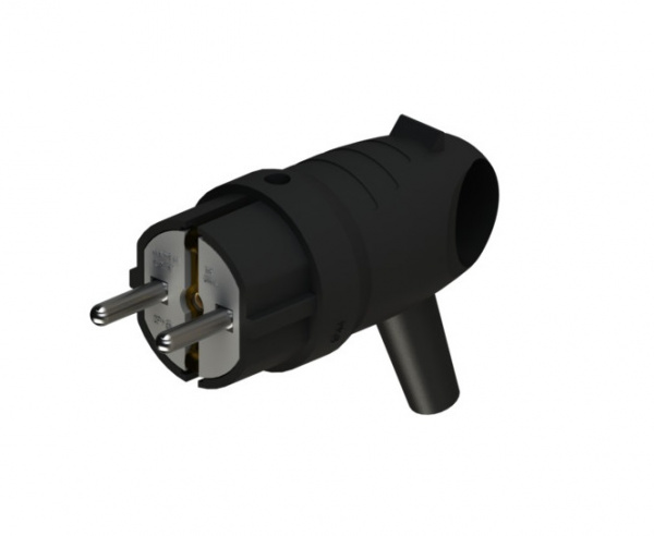 Вилка черная 2К+З угловая каучуковая 16А/250В IP44 Systeme Electric MultiSet