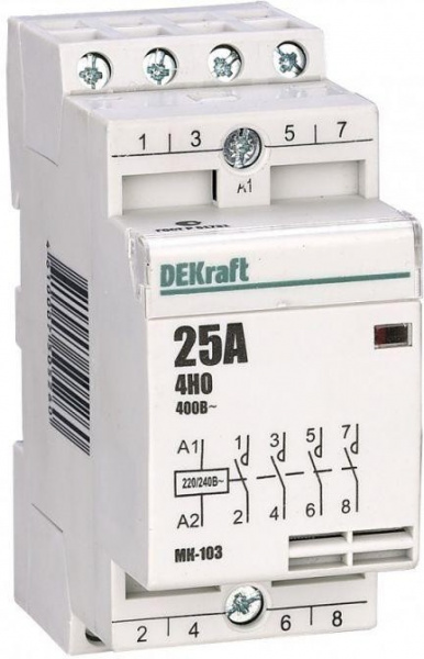 Контактор модульный 4НО 25А 230В МК-103 DEKraft