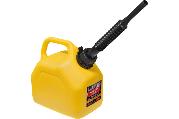 Канистра для ГСМ пластиковая 5л (желтая, "куб", встроенная лейка) REZOIL LUX