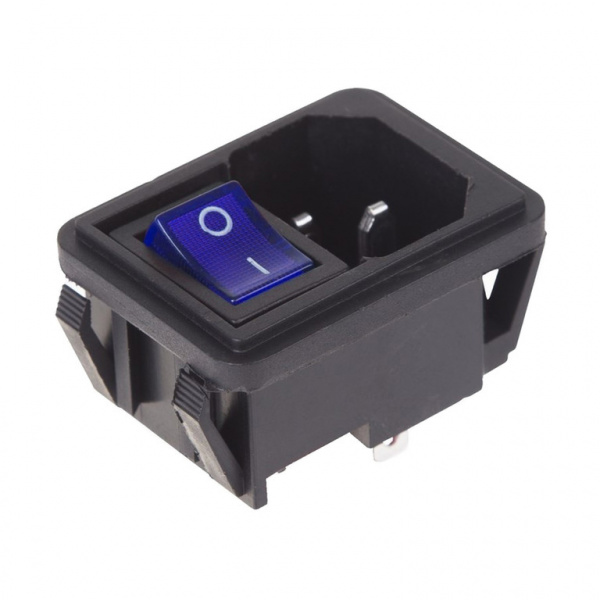 Выключатель клавишный синий с подсветкой и штекером 250V 10А (4с) ON-OFF C14 3PIN RWG-11 Rexant
