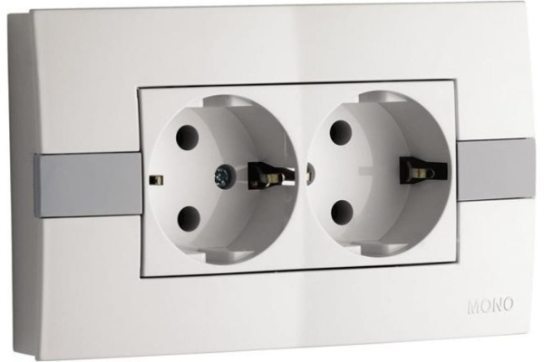 Розетка MONO Eco СУ 2 16А/с зк бел/сер 101-010204-120