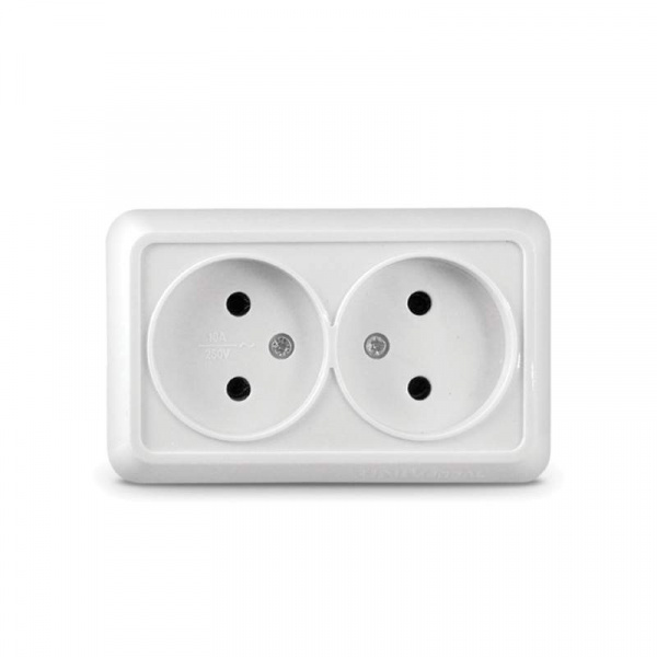 Розетка 2-м ОП Олимп 16А IP20 без заземл. бел. UNIVersal
