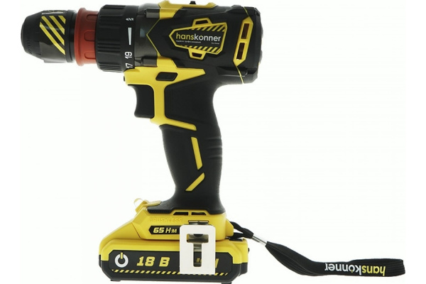 Дрель-шуруповерт аккумуляторная 18.0В/2.4Ач/65Нм Hanskonner HCD1865BLC