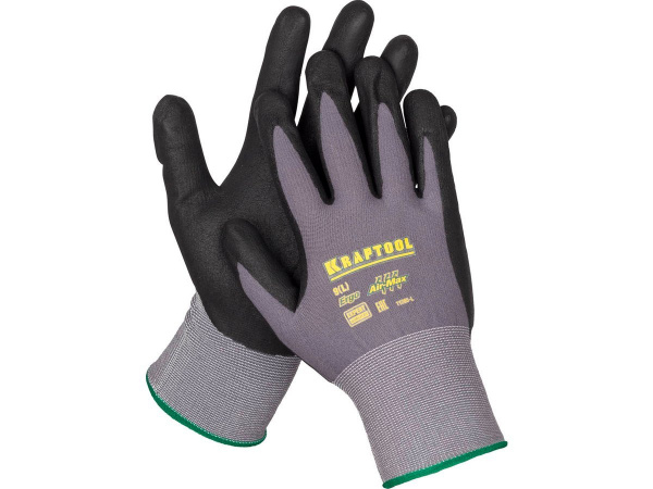 Перчатки с покрытием из вспененного нитрила KRAFTOOL эластичные, для точных работ, размер L