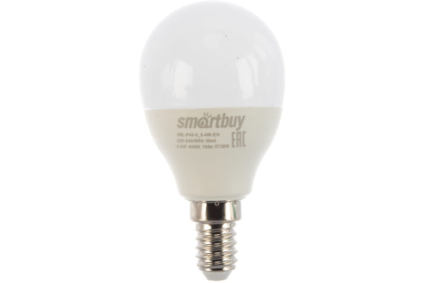 Лампа светодиодная Smartbuy Шар P45 9.5Вт E14 4000K 52659