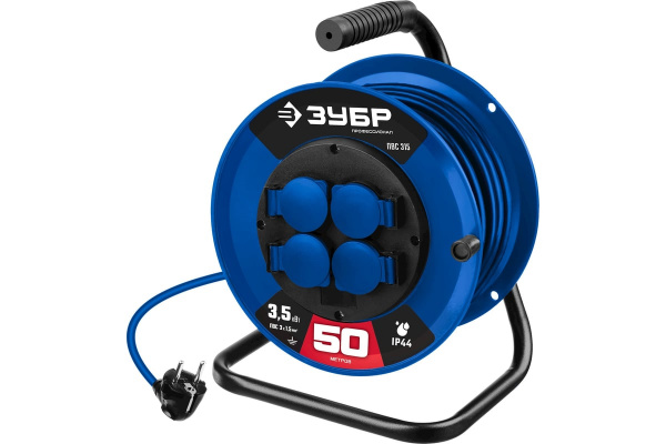Силовой удлинитель на катушке ЗУБР ПВС 315, ПВС, 3 x 1.5 мм2, 50 м, 3500 Вт, IP44, Профессионал