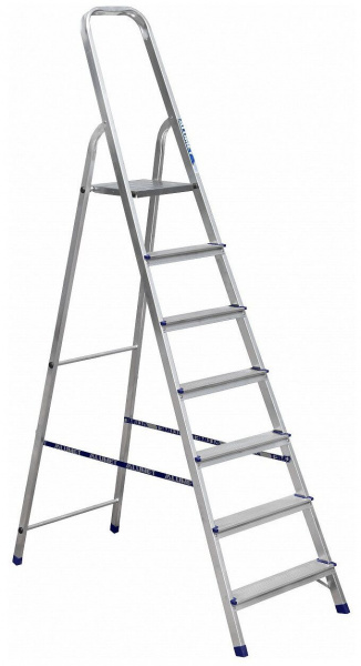 Стремянка Алюмет 7 ступеней алюминиевая матовая (51х221см,площ.145см,раб.высота3.5м,нагр.150кг)5.3кг