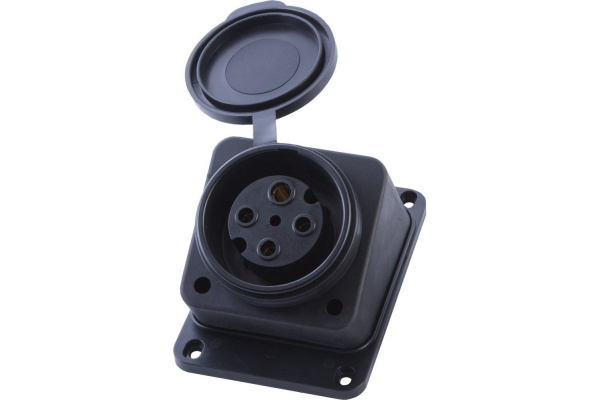 Розетка STEKKER 1местная c зазем 3+1, с крышкой, каучук 400В, 32А, IP44, черная RST32-31-44 39022