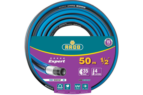 Шланг поливочный RACO EXPERT, 1/2″, 50 м, 35 атм, четырёхслойный, армированный (40302-1/2-50)