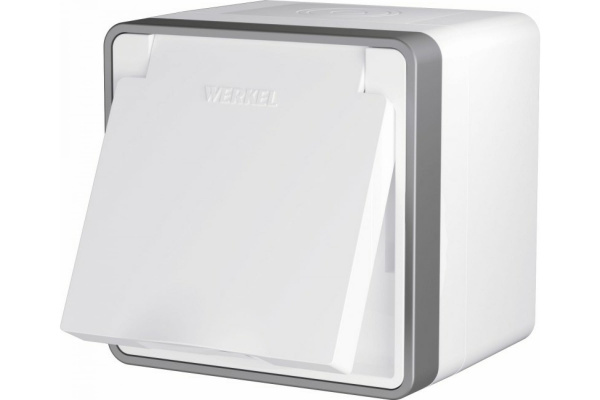 Розетка Белый 1П с/з с крышкой и шторками IP44 ОУ Gallant Werkel