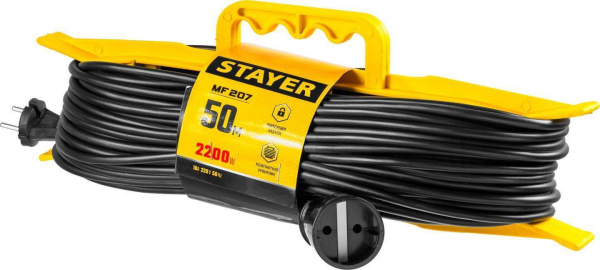 Силовой удлинитель-шнур  STAYER ПВС 2x0.75 50м, 2200Вт на рамке, MF 207