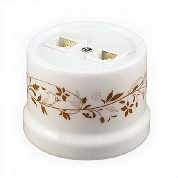 Розетка керамическая Белый d6/2 1П RJ11+RJ45 ОУ Лизетта Декор Bironi