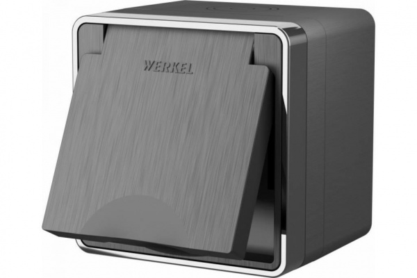 Розетка Графит рифленый 1П с/з с крышкой и шторками IP44 ОУ Gallant Werkel