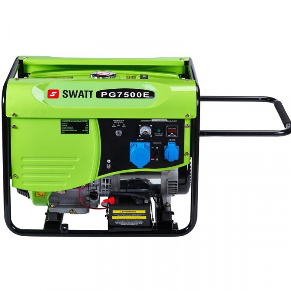 Генератор бензиновый SWATT PG7500E с м/часами + сил. розетка (6.0/6.5 кВт, 220В, э/ст., статор медь)