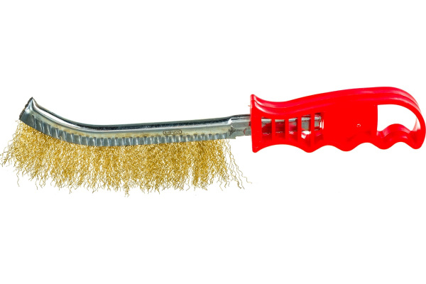 Щетка ручная с пластмассовой ручкой, однорядная, витая стальная латунированная проволока