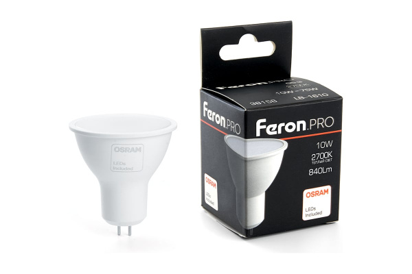 Лампа светодиодная MR16 GU5.3 10W(840lm) 2700K 2K матовый 57x50 Feron.PRO /OSRAM LB-1610