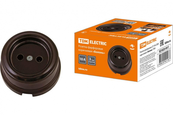 Розетка фарфоровая Коричневая 1П б/з ОУ TDM