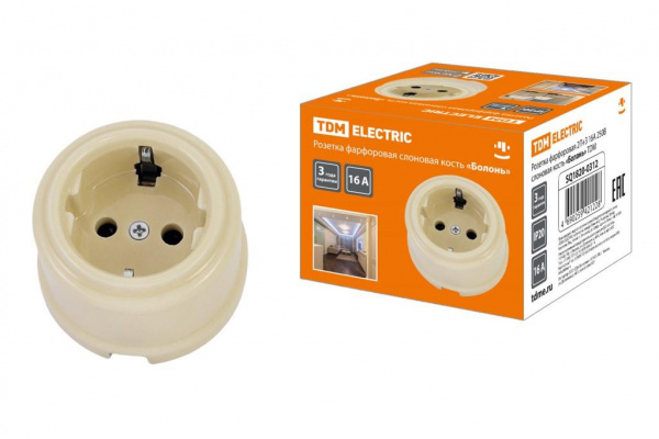 Розетка фарфоровая Сл. Кость 1П с/з ОУ TDM