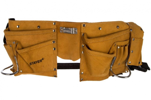 Пояс STAYER "MASTER" для инструментов,кожаный,10 карманов, 2 скобы