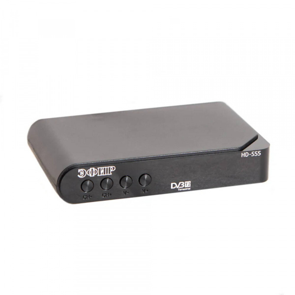 TV-тюнер (ресивер) Эфир-555,DVB-T2,Full HD,RCA,USB,HDMI,дисп,пласт.корп,3RCA-3RCA в комп