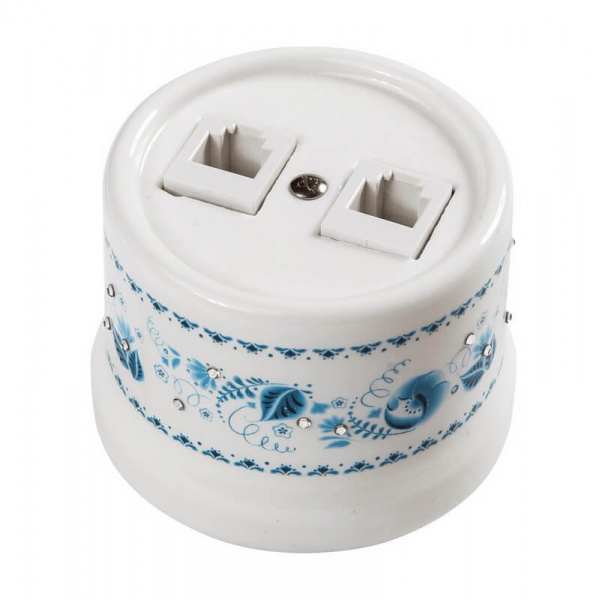 Розетка керамическая Белый d10/6 1П RJ11+RJ45 ОУ Лизетта Декор Bironi