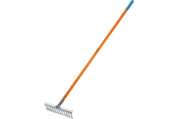 Грабли садовые GRINDA PS-12 FIBER, 380 х 100 х 1530 мм, 12 витых зубцов, нержавеющая сталь, фибергласовый черенок