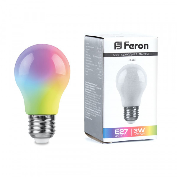 Лампа светодиодная A50 E27 3W матовый RGB LB-375 плавная сменая цвета Feron